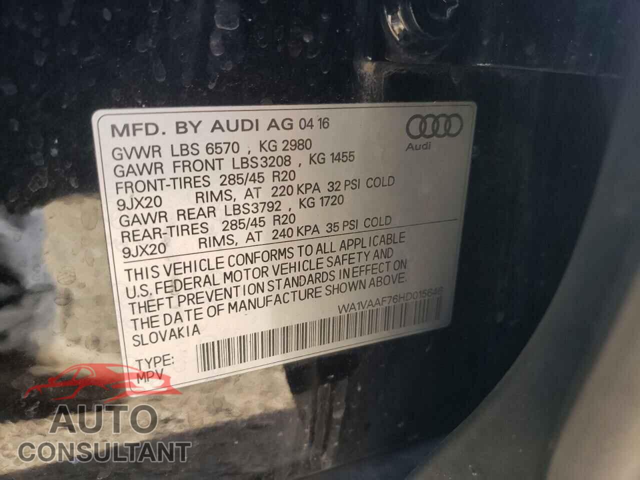 AUDI Q7 2017 - WA1VAAF76HD015646