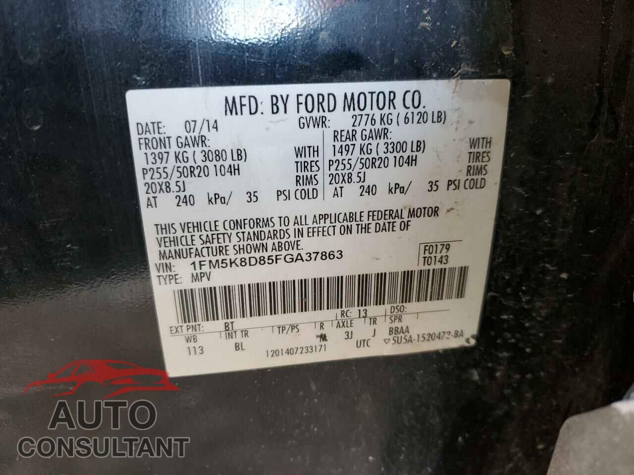 FORD EXPLORER 2015 - 1FM5K8D85FGA37863