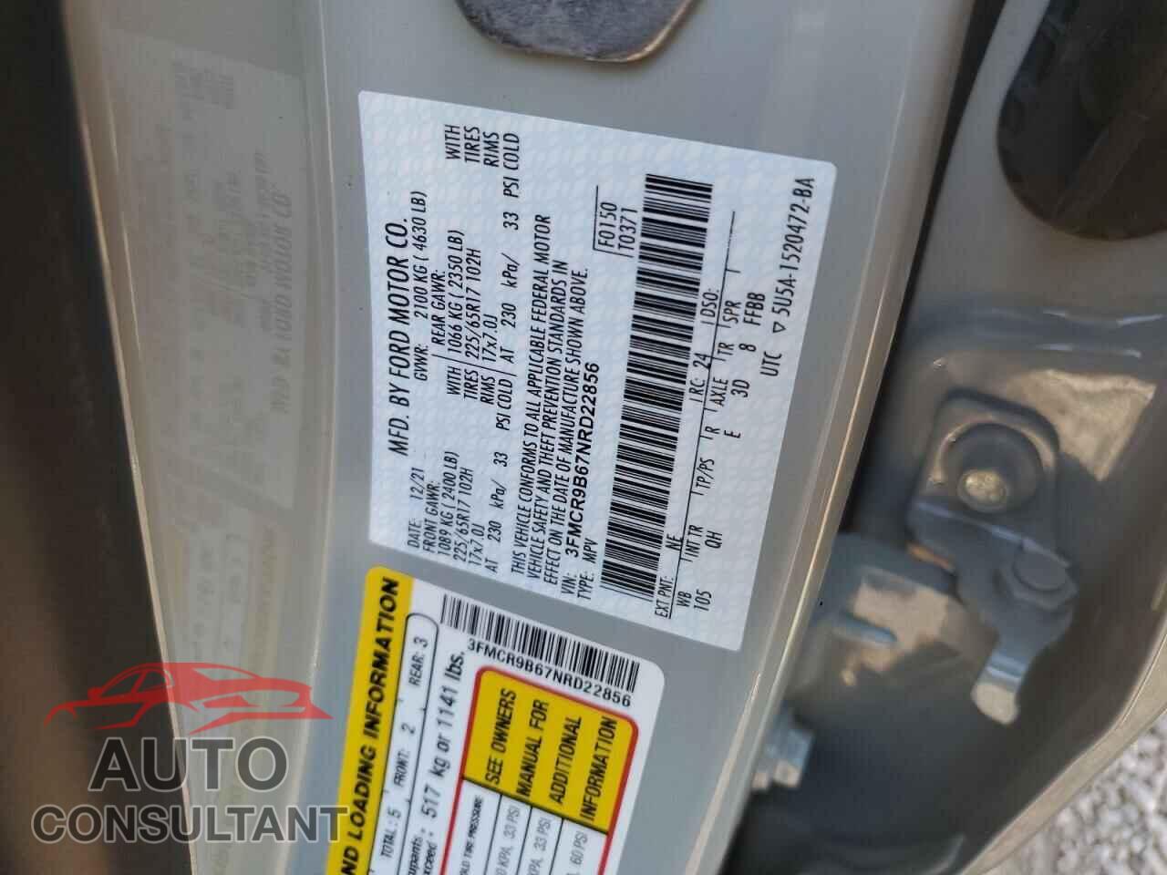 FORD BRONCO 2022 - 3FMCR9B67NRD22856