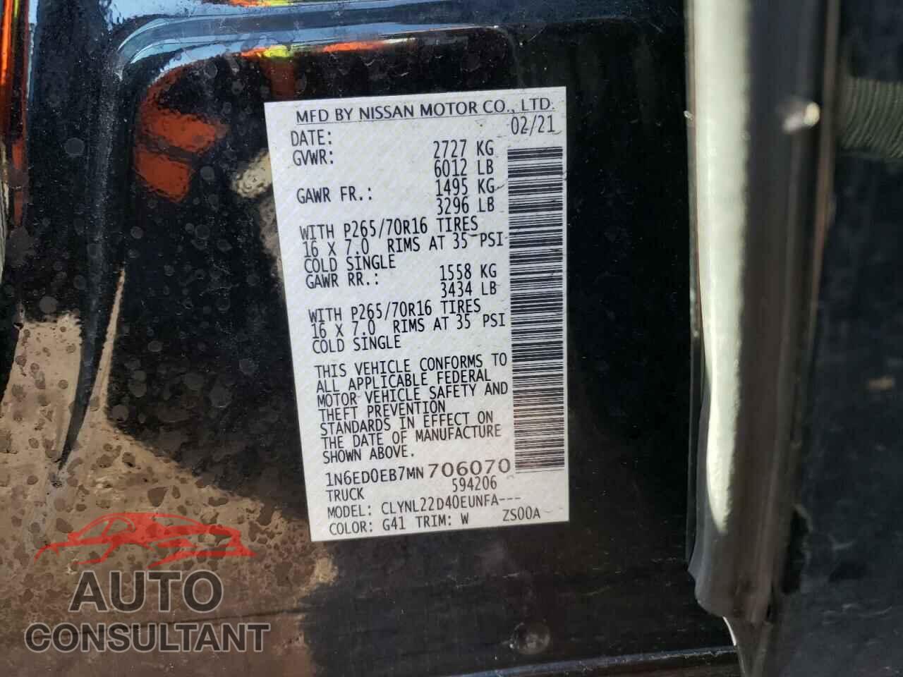 NISSAN FRONTIER 2021 - 1N6ED0EB7MN706070