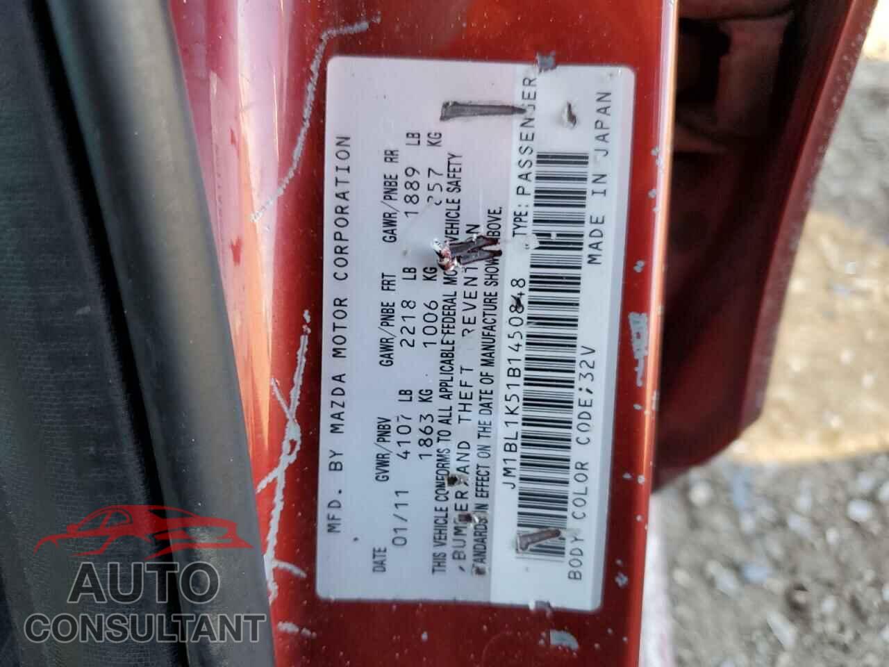 MAZDA MAZDA3 2011 - JM1BL1K51B1450848