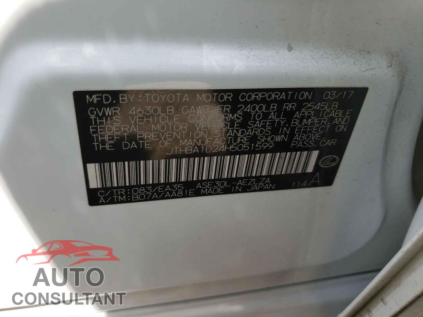 LEXUS IS 2017 - JTHBA1D24H5051599