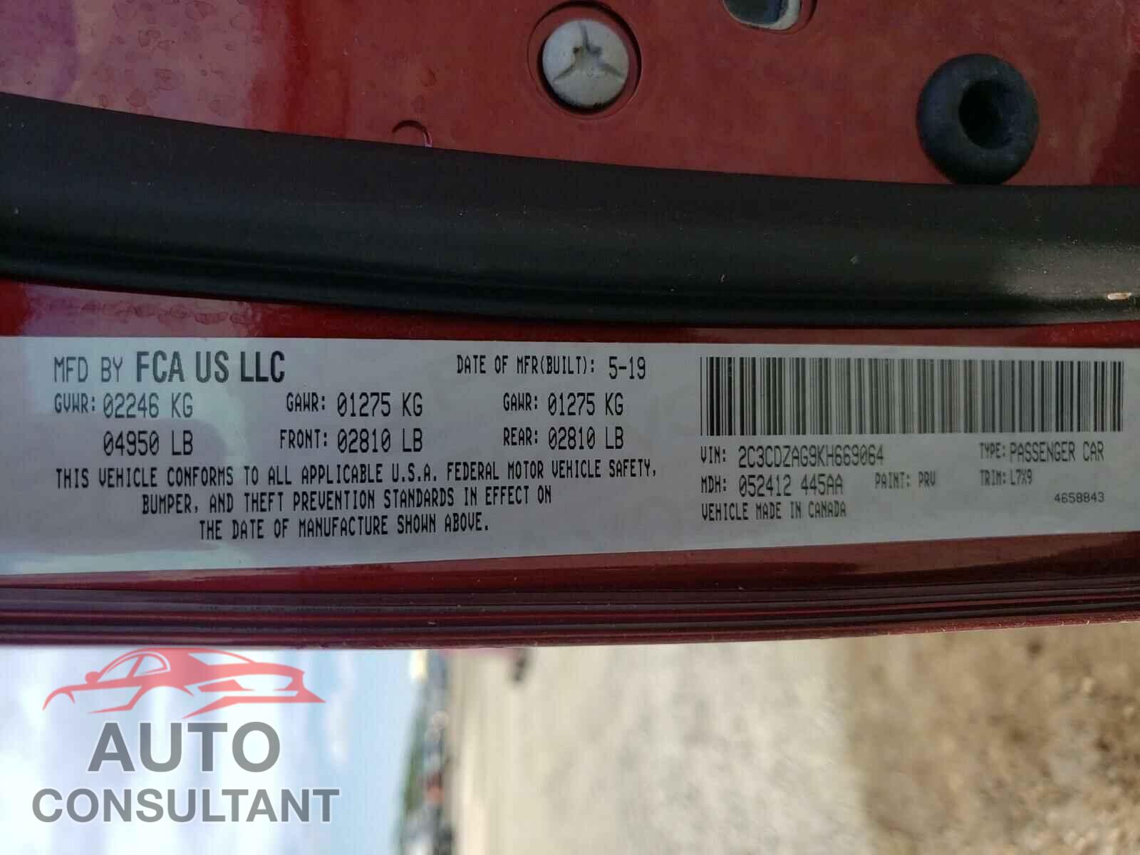 DODGE CHALLENGER 2019 - 2C3CDZAG9KH669064