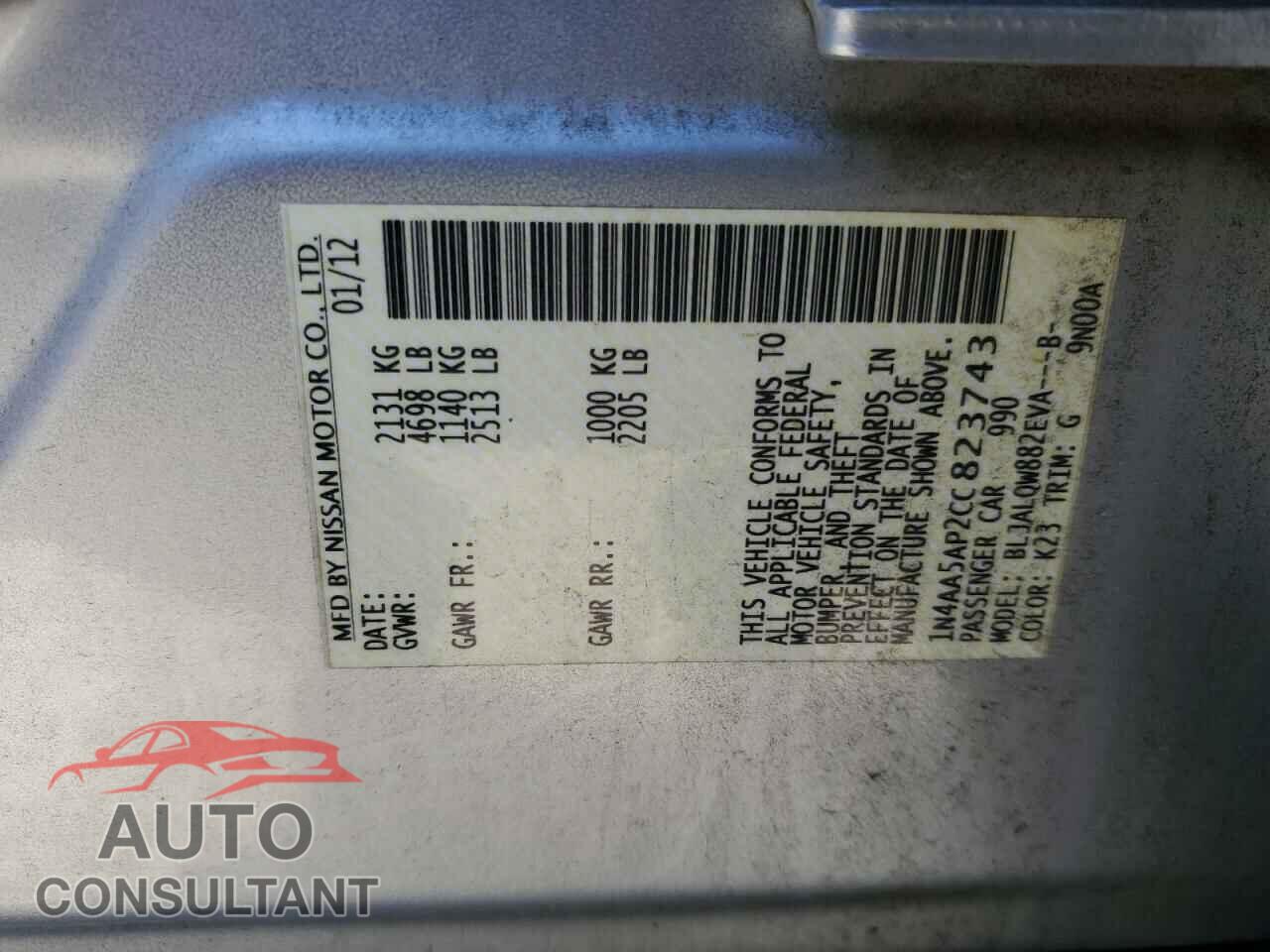 NISSAN MAXIMA 2012 - 1N4AA5AP2CC823743