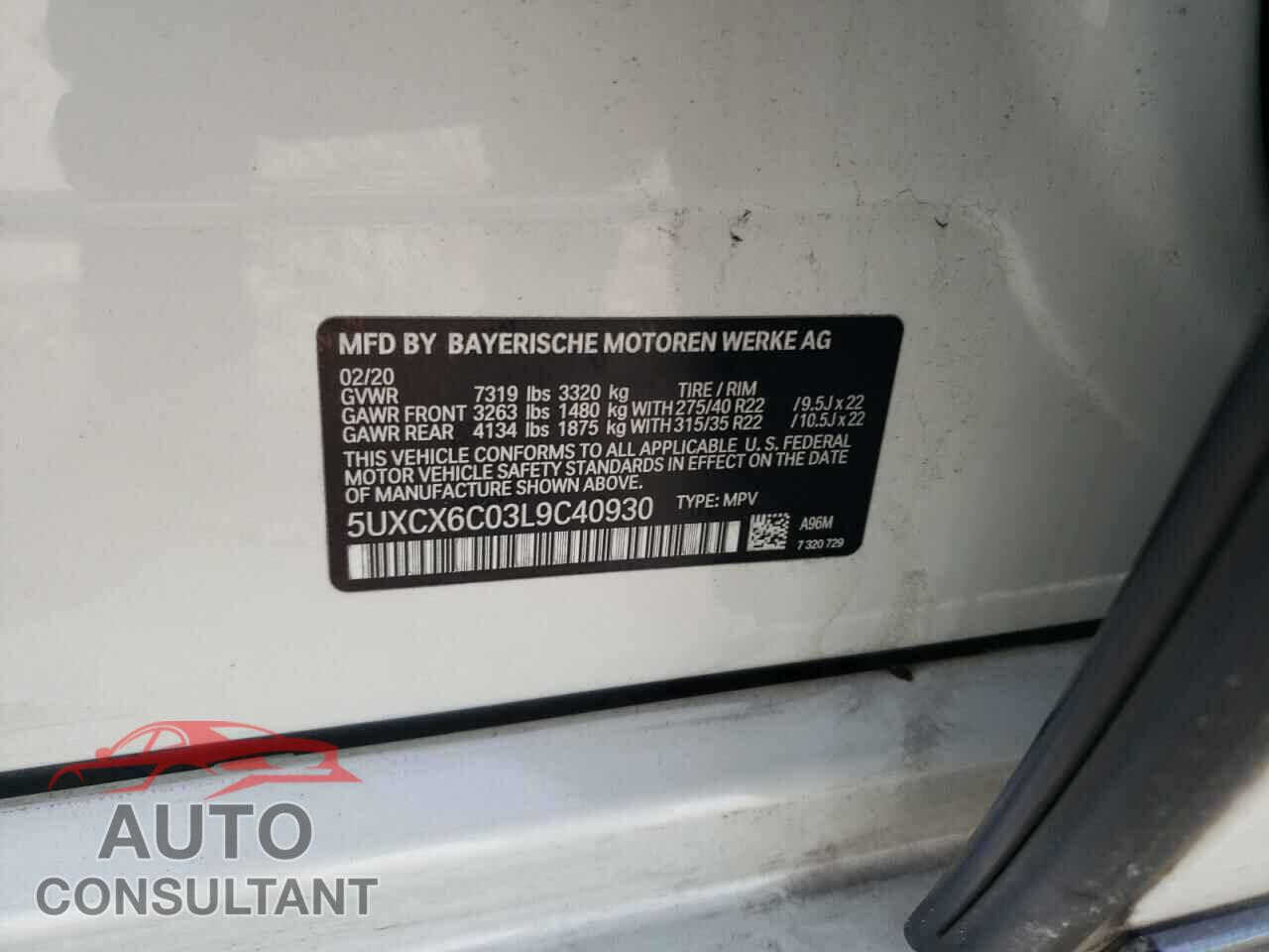BMW X7 2020 - 5UXCX6C03L9C40930