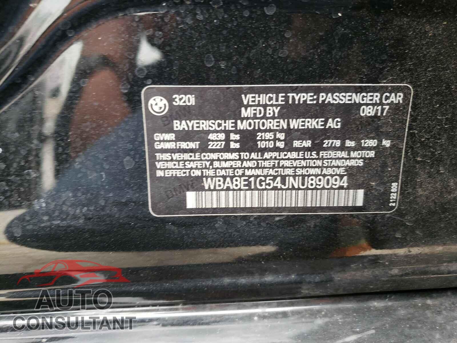 BMW 3 SERIES 2018 - WBA8E1G54JNU89094