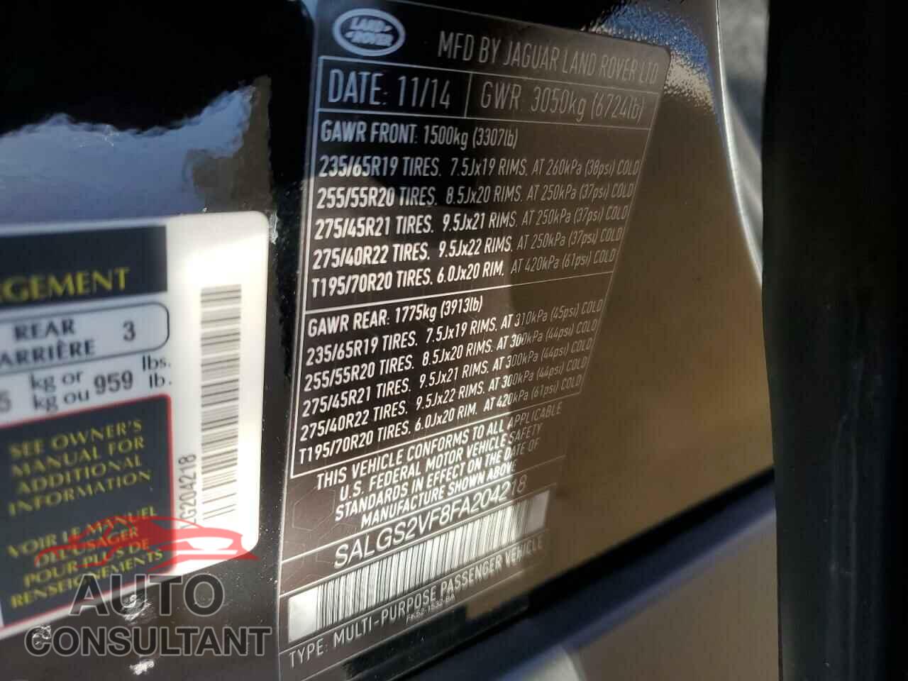LAND ROVER RANGEROVER 2015 - SALGS2VF8FA204218