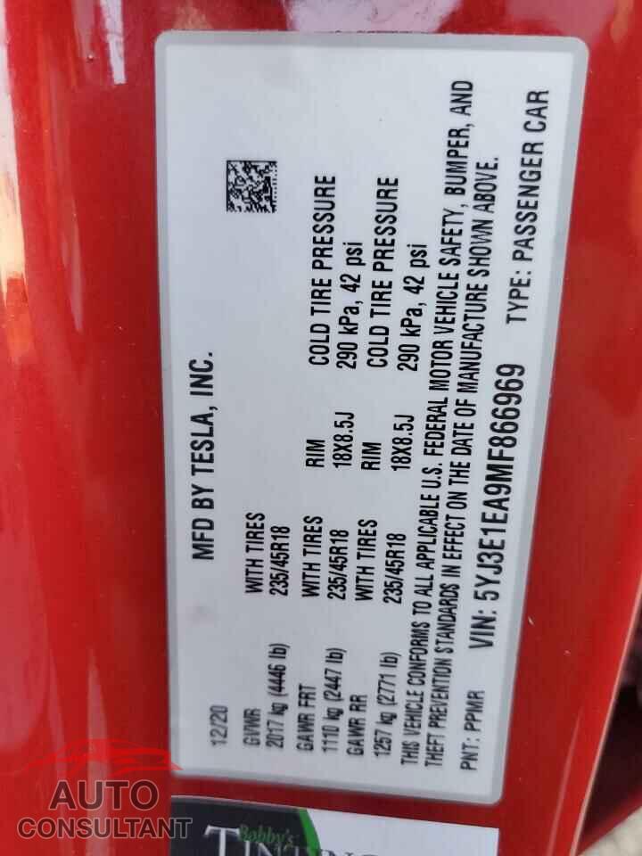 TESLA MODEL 3 2021 - 5YJ3E1EA9MF866969