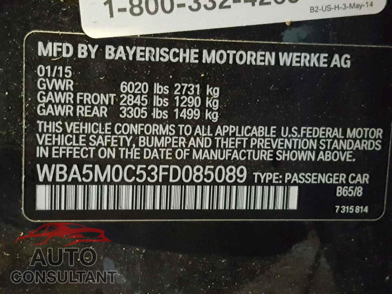 BMW 5 SERIES 2015 - WBA5M0C53FD085089