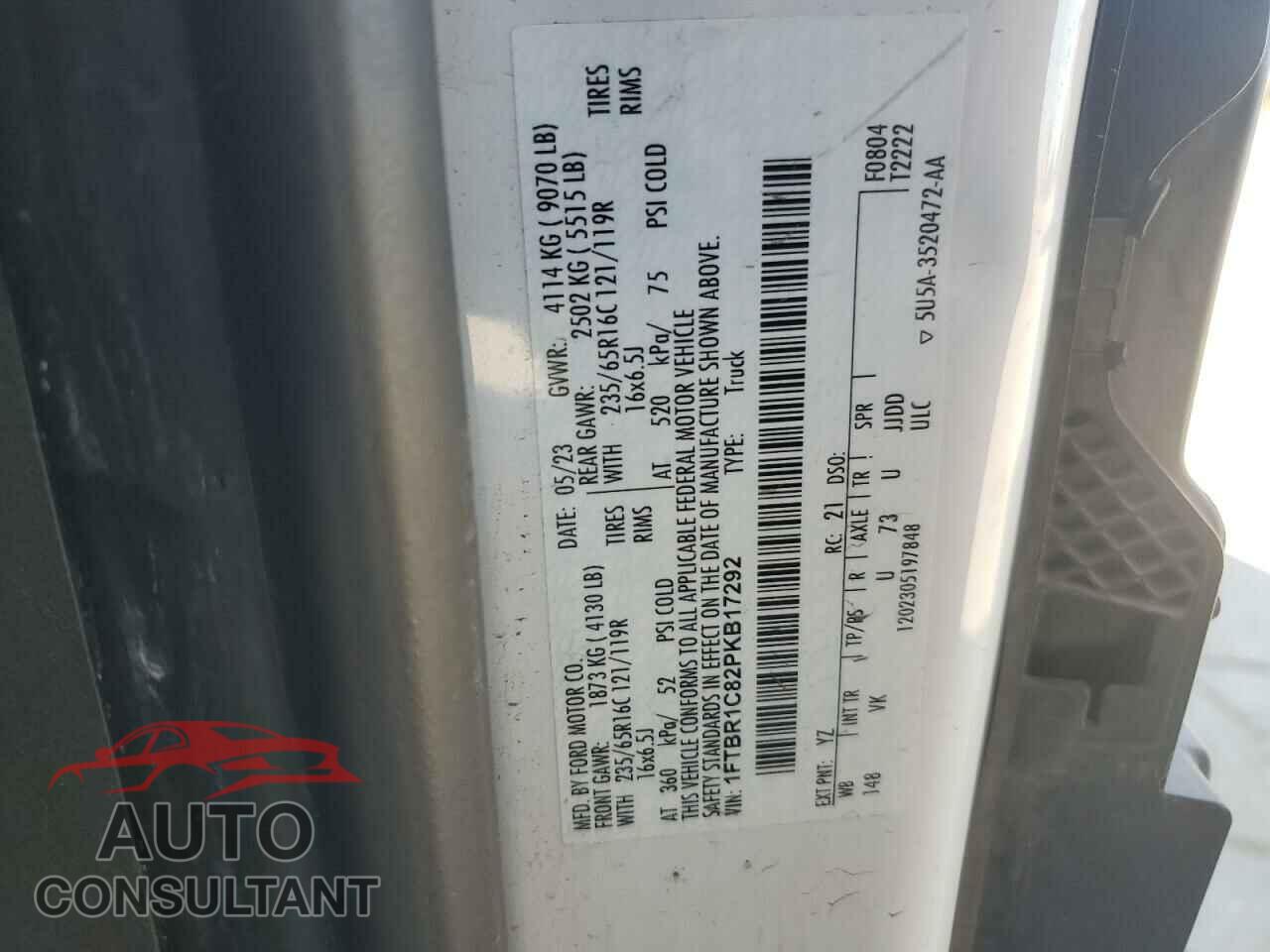 FORD TRANSIT 2023 - 1FTBR1C82PKB17292