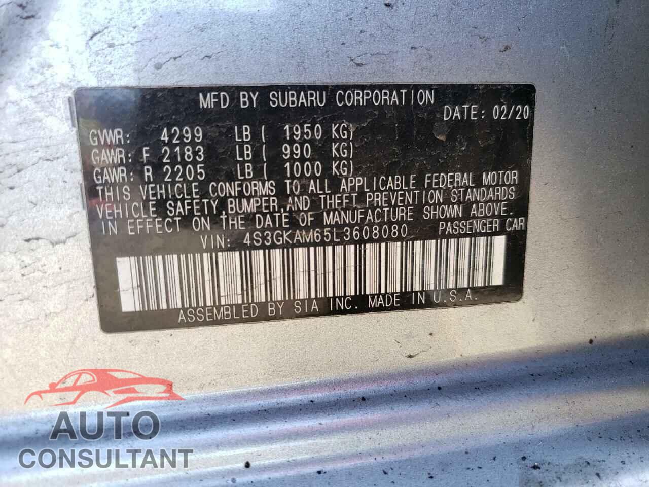 SUBARU IMPREZA 2020 - 4S3GKAM65L3608080