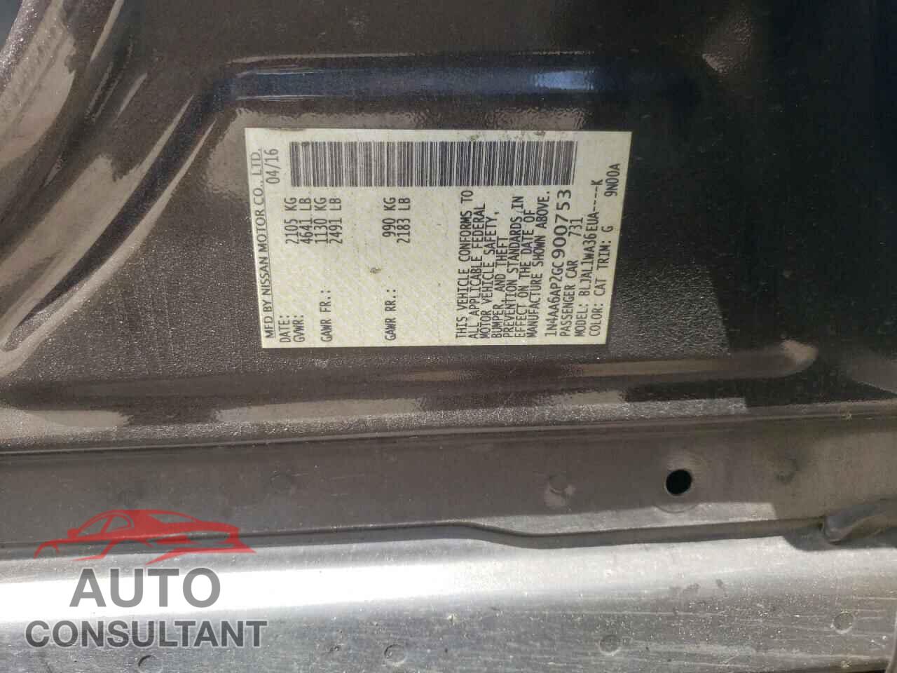 NISSAN MAXIMA 2016 - 1N4AA6AP2GC900753