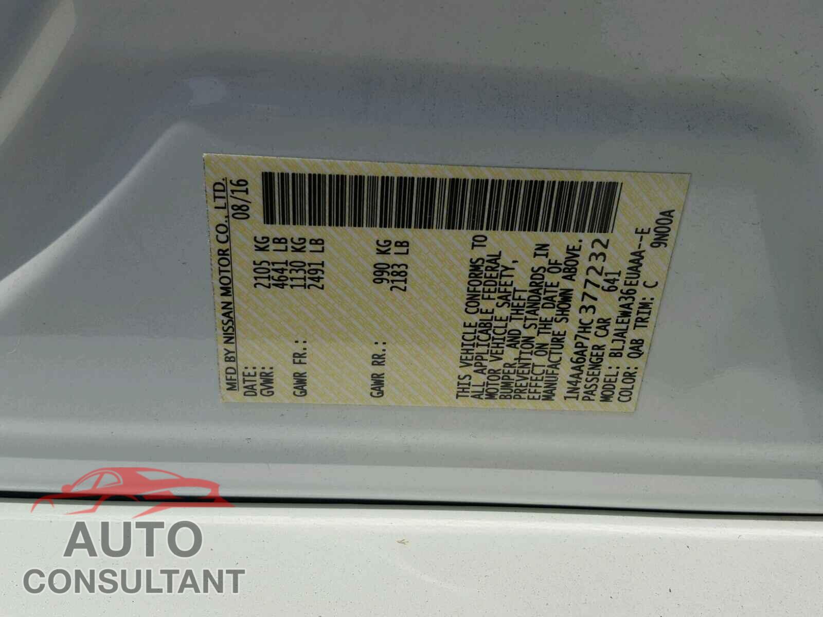 NISSAN MAXIMA 2017 - 1N4AA6AP7HC377232