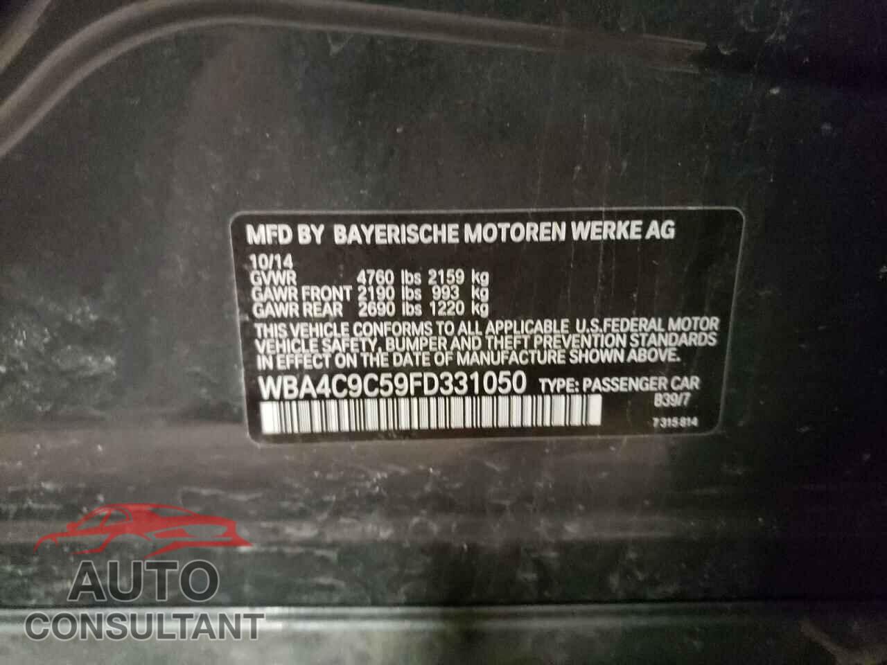 BMW 4 SERIES 2015 - WBA4C9C59FD331050