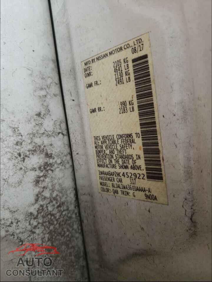 NISSAN MAXIMA 2017 - 1N4AA6AP2HC452922