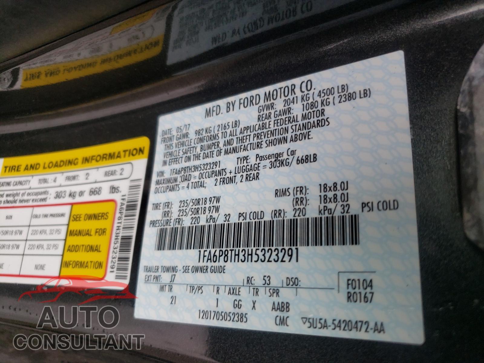 FORD MUSTANG 2017 - 1FA6P8TH3H5323291