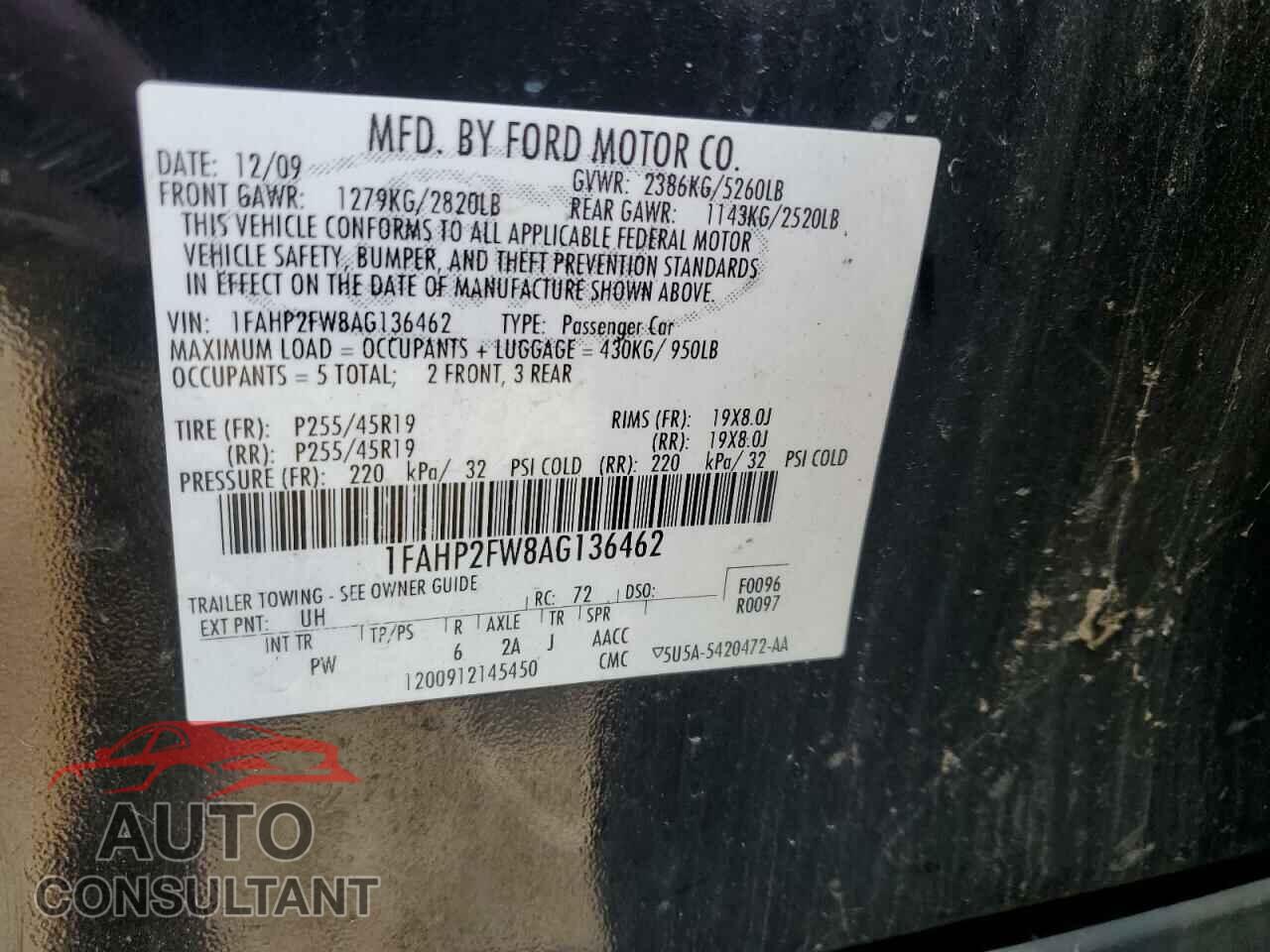 FORD TAURUS 2010 - 1FAHP2FW8AG136462
