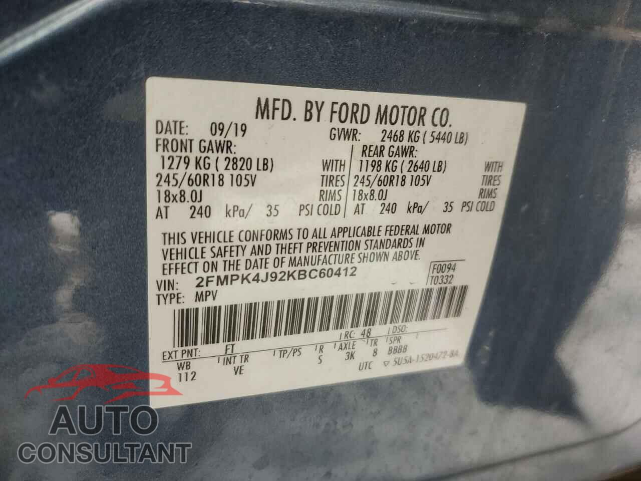 FORD EDGE 2019 - 2FMPK4J92KBC60412