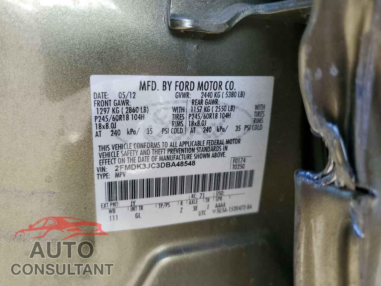 FORD EDGE 2013 - 2FMDK3JC3DBA48548