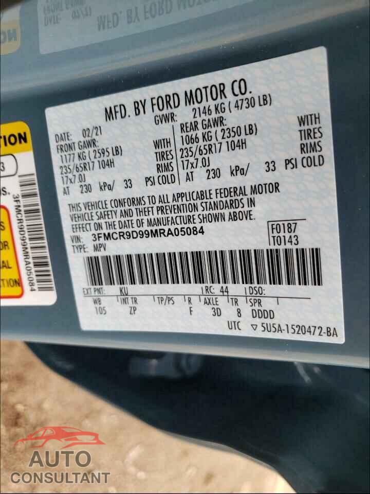 FORD BRONCO 2021 - 3FMCR9D99MRA05084