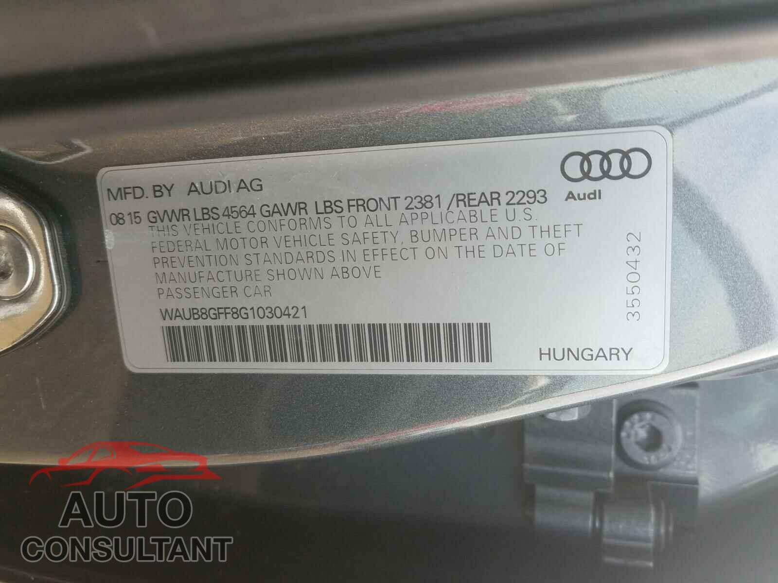 AUDI A3 2016 - WAUB8GFF8G1030421