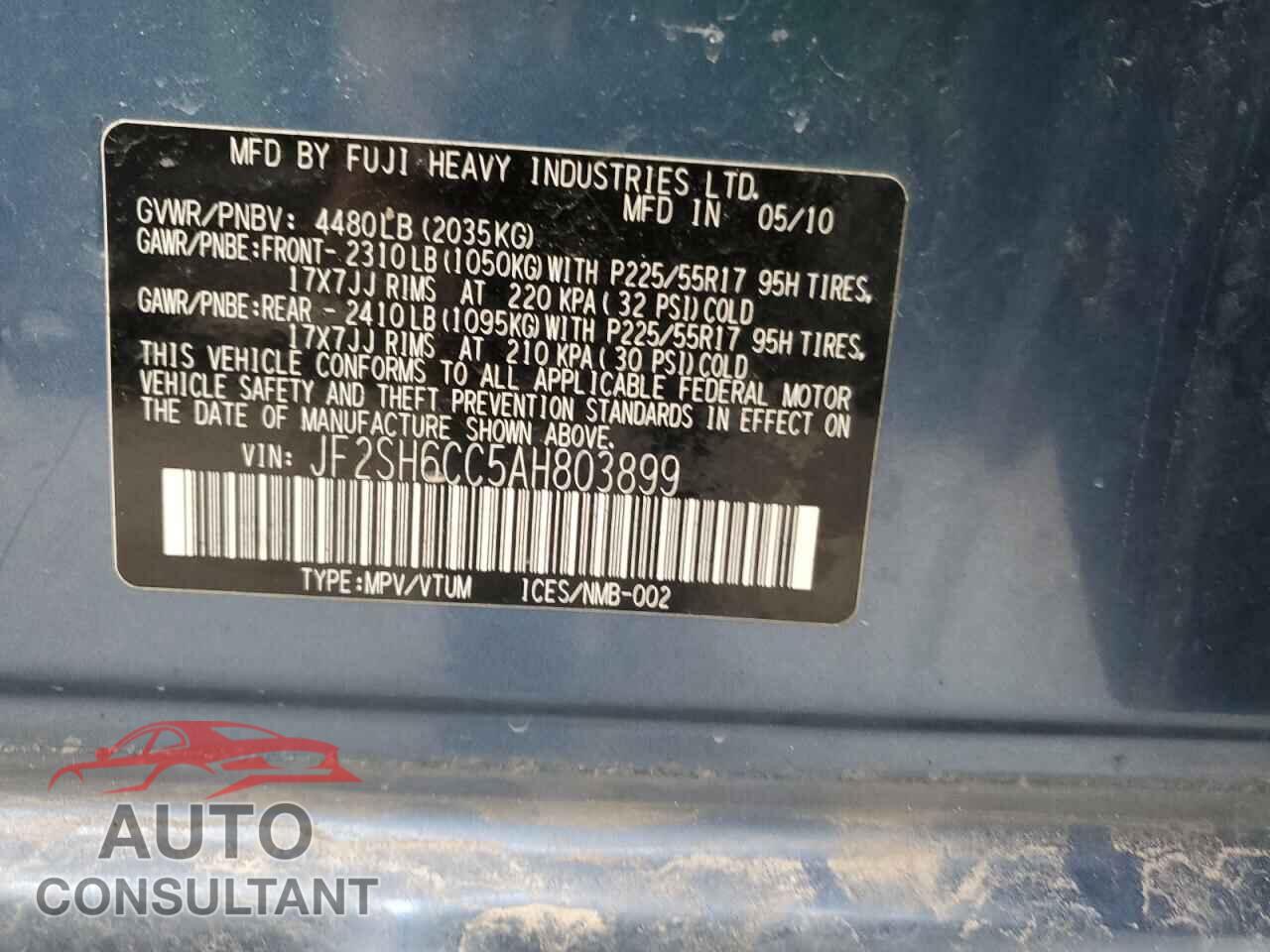 SUBARU FORESTER 2010 - JF2SH6CC5AH803899