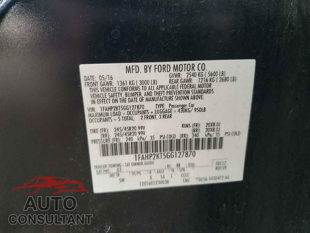 FORD TAURUS 2016 - 1FAHP2KT5GG127870