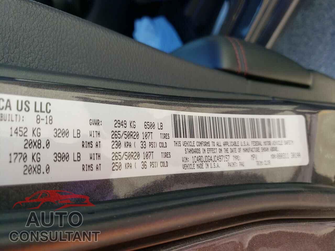 DODGE DURANGO 2018 - 1C4RDJDG4JC497157