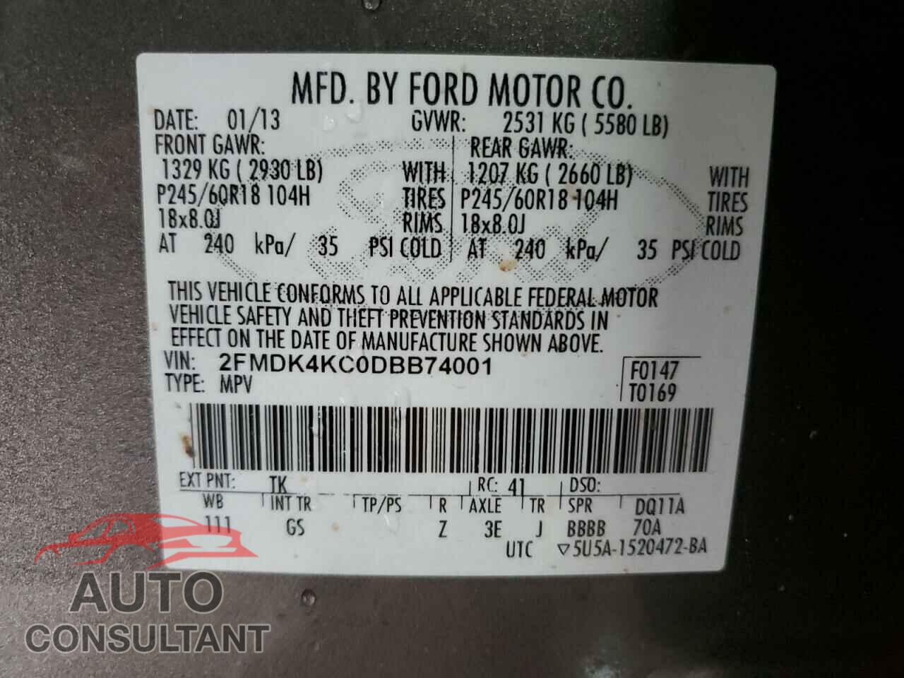 FORD EDGE 2013 - 2FMDK4KC0DBB74001
