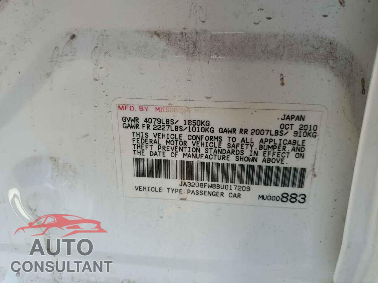 MITSUBISHI LANCER 2011 - JA32U8FW8BU017209