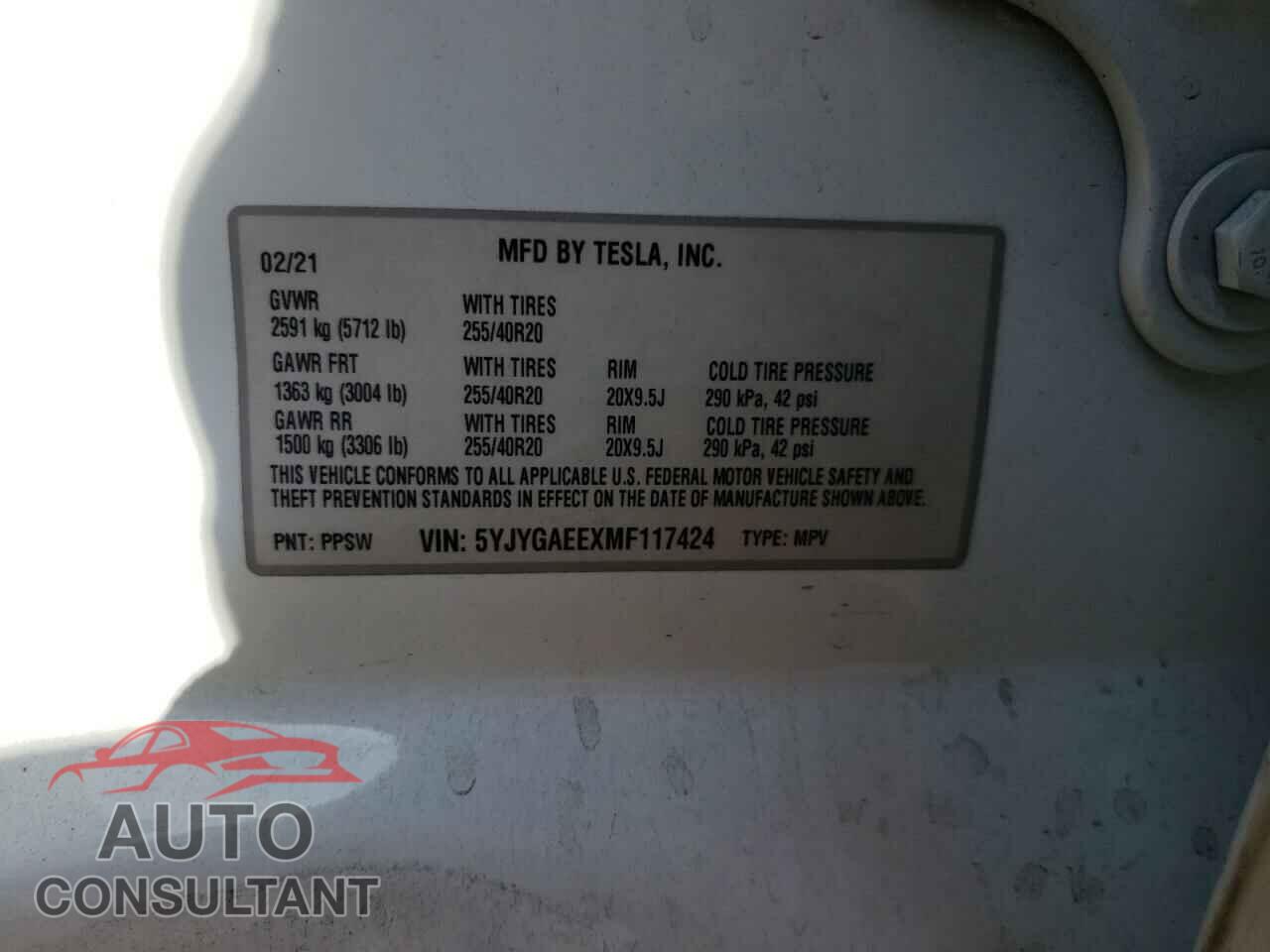 TESLA MODEL Y 2021 - 5YJYGAEEXMF117424