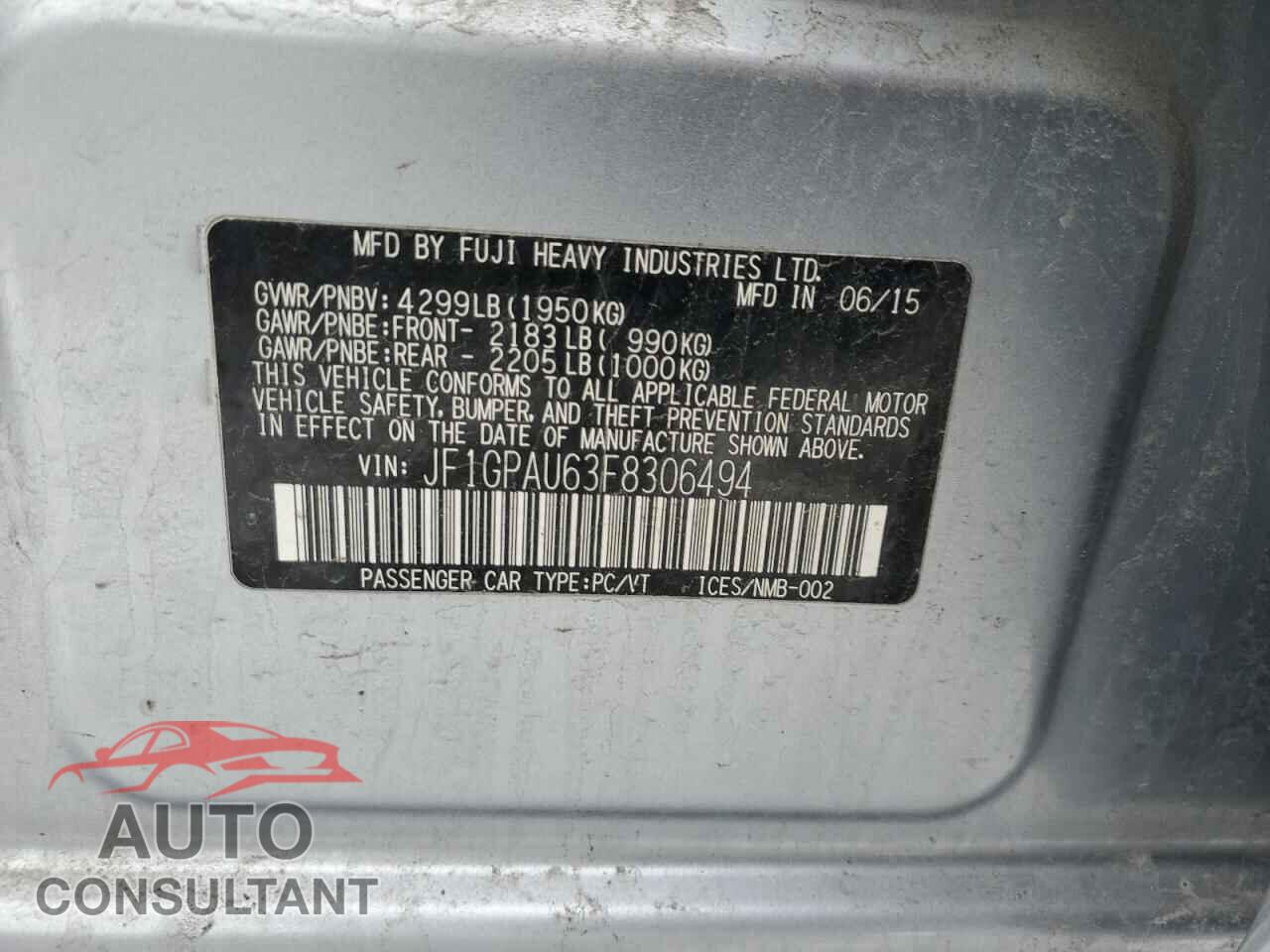 SUBARU IMPREZA 2015 - JF1GPAU63F8306494
