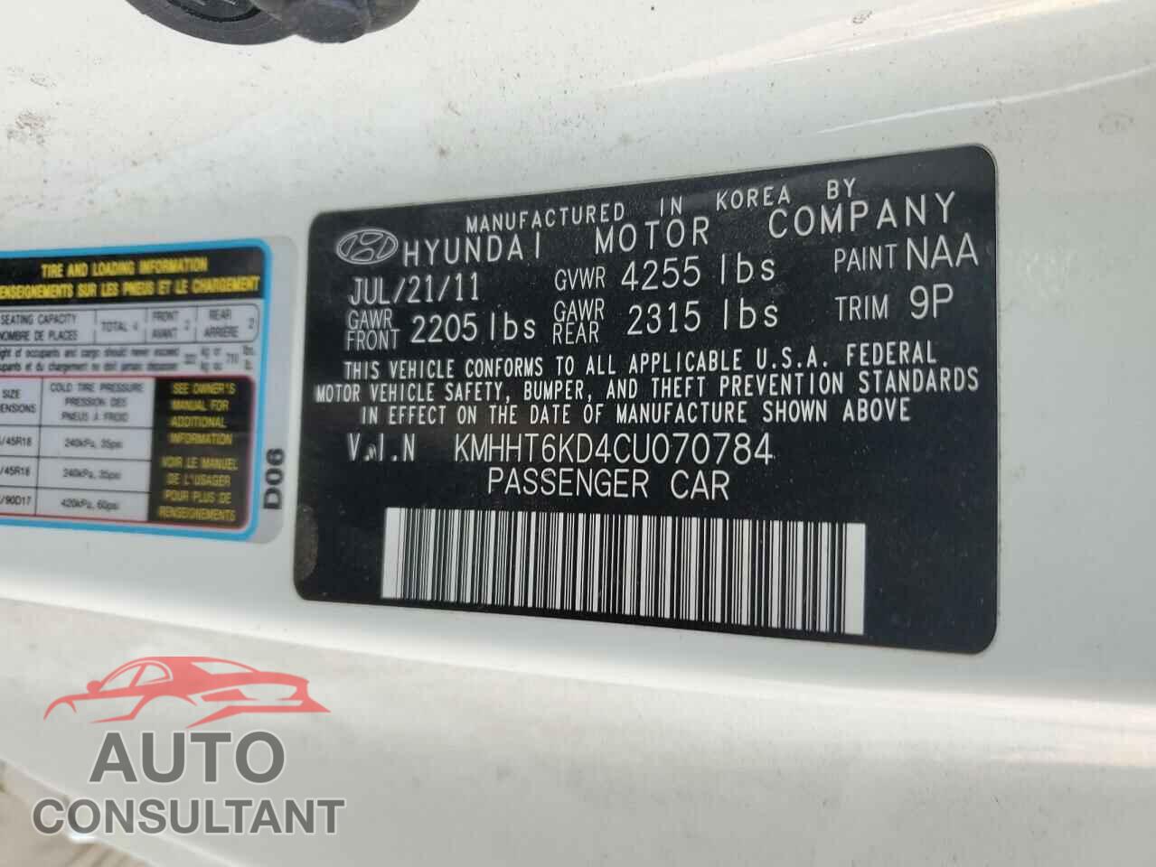 HYUNDAI GENESIS 2012 - KMHHT6KD4CU070784