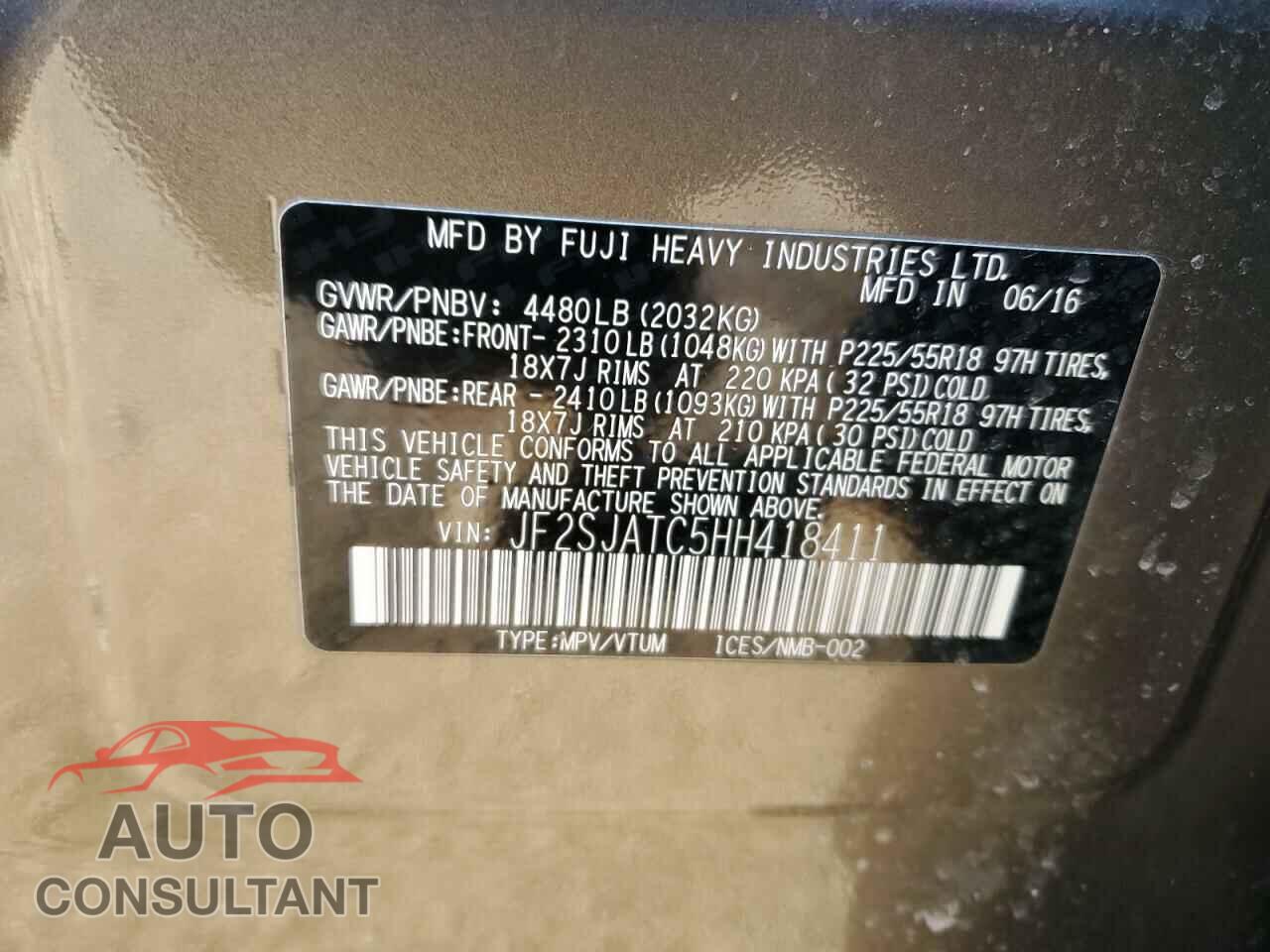 SUBARU FORESTER 2017 - JF2SJATC5HH418411