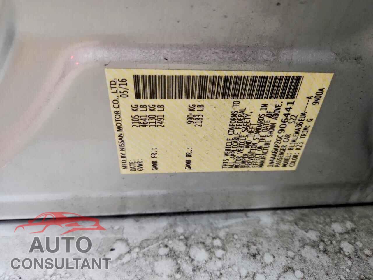 NISSAN MAXIMA 2016 - 1N4AA6AP2GC906441