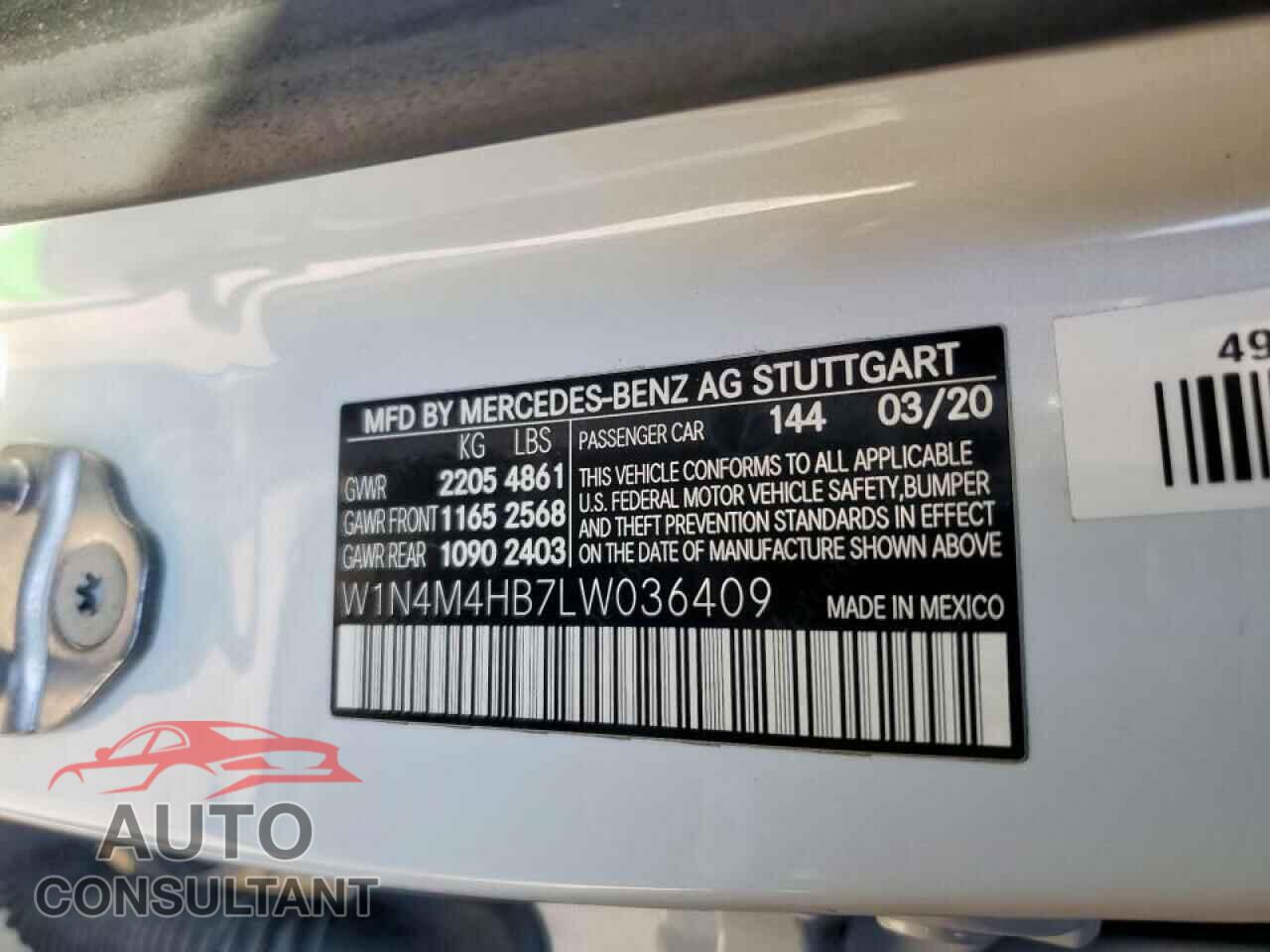 MERCEDES-BENZ GLB-CLASS 2020 - W1N4M4HB7LW036409