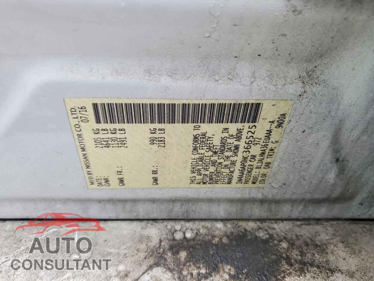 NISSAN MAXIMA 2017 - 1N4AA6AP0HC366525