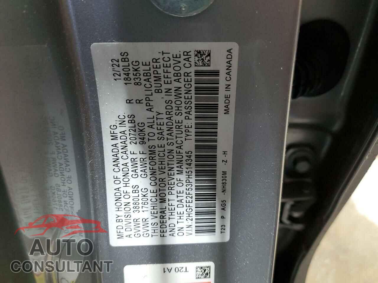 HONDA CIVIC 2023 - 2HGFE2F53PH514345