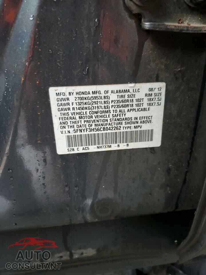 HONDA PILOT 2012 - 5FNYF3H56CB042262