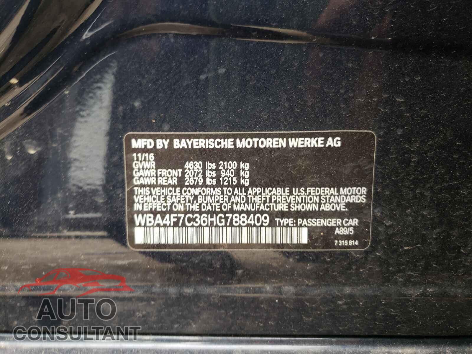 BMW 4 SERIES 2017 - WBA4F7C36HG788409