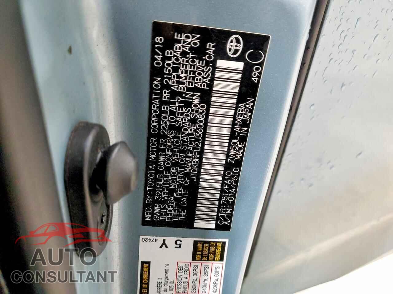 TOYOTA PRIUS 2018 - JTDKBRFU2J3600830