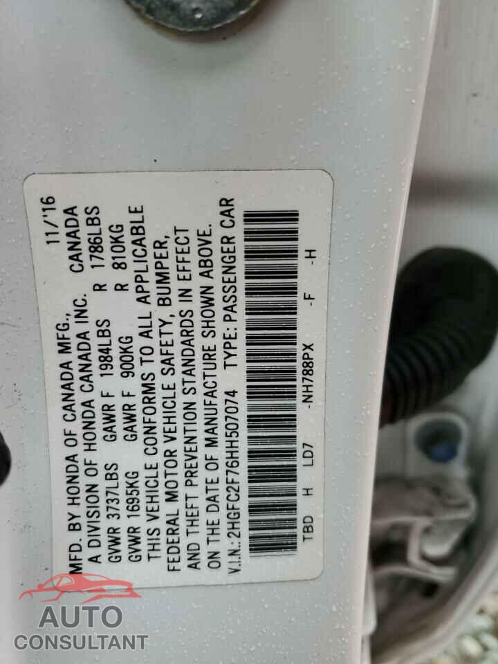 HONDA CIVIC 2017 - 2HGFC2F76HH507074