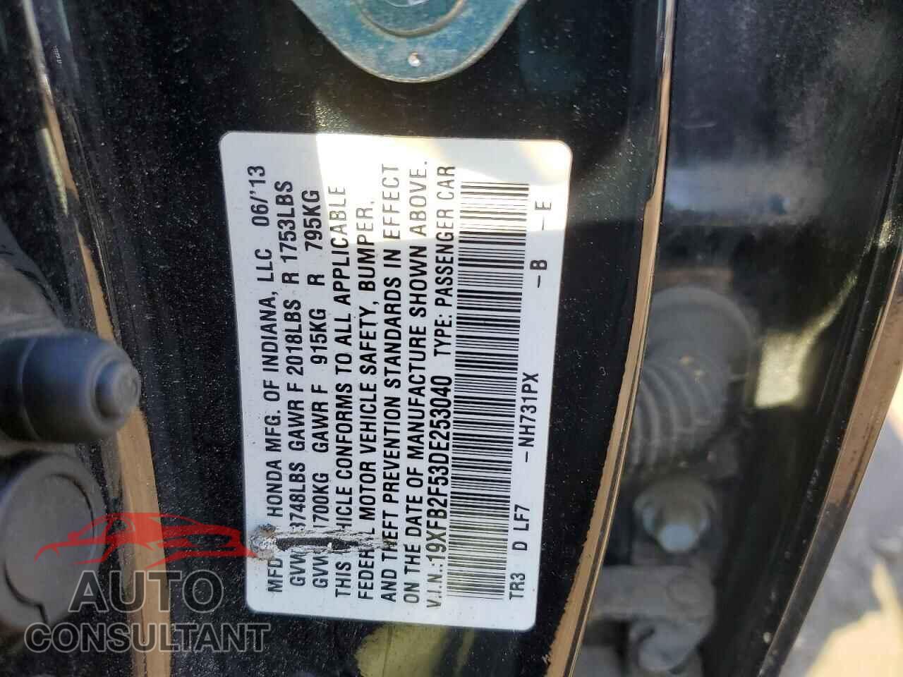 HONDA CIVIC 2013 - 19XFB2F53DE253040
