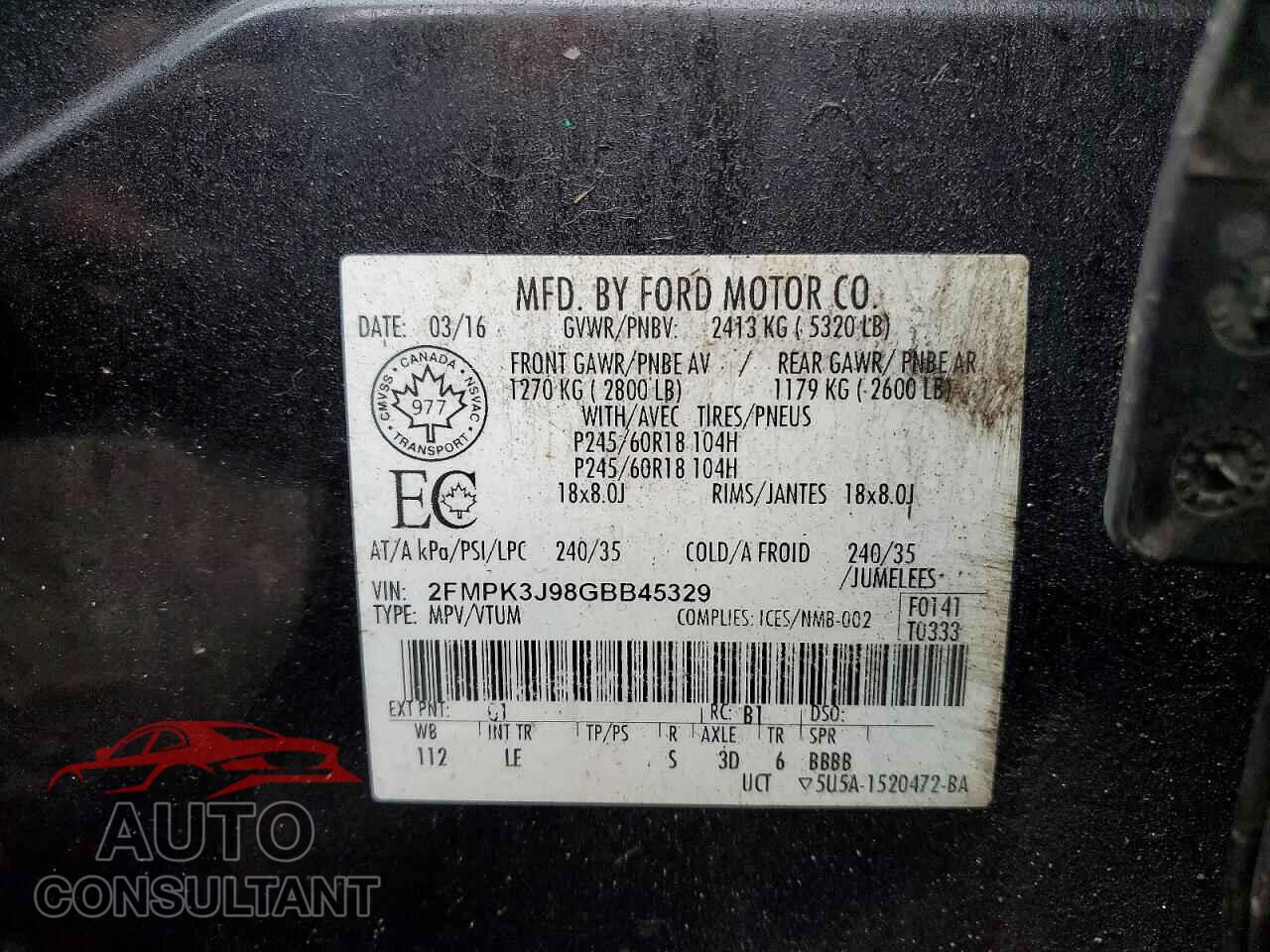 FORD EDGE 2016 - 2FMPK3J98GBB45329