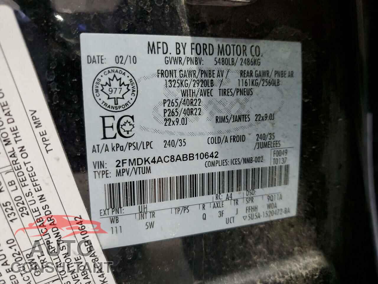 FORD EDGE 2010 - 2FMDK4AC8ABB10642