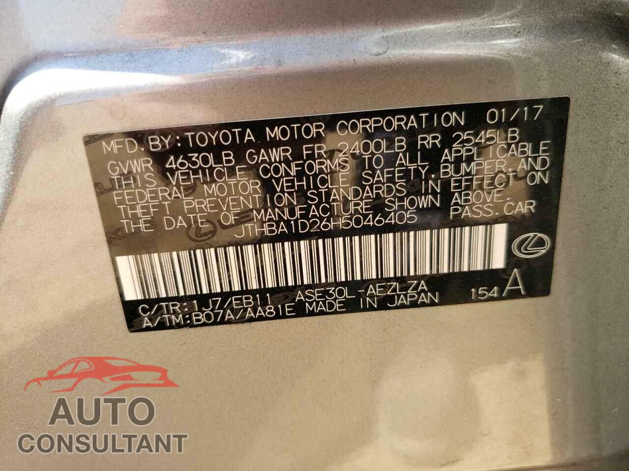 LEXUS IS 2017 - JTHBA1D26H5046405