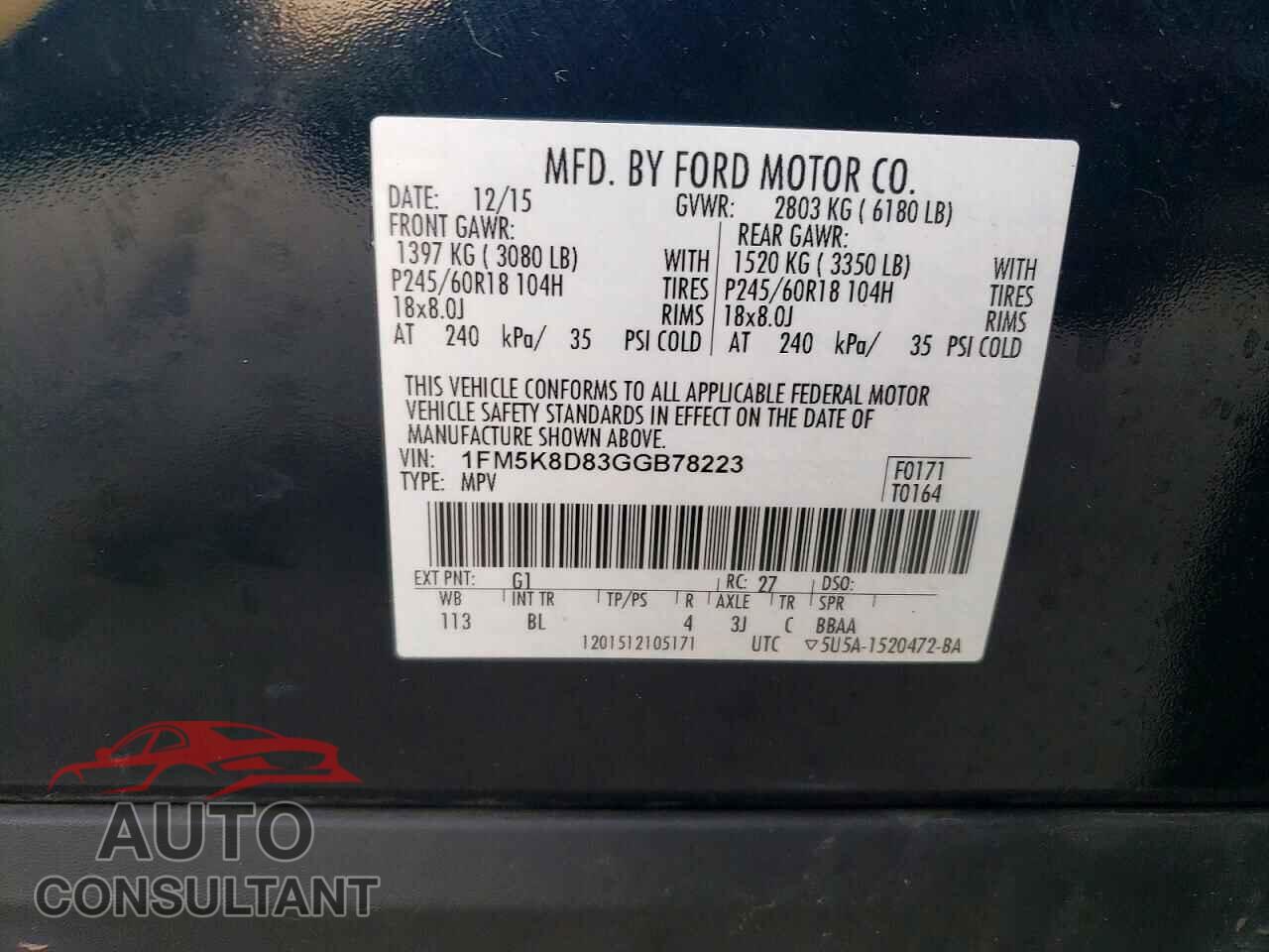 FORD EXPLORER 2016 - 1FM5K8D83GGB78223