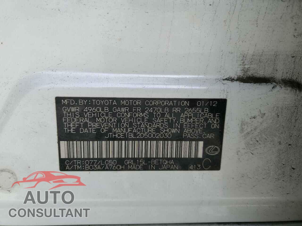 LEXUS GS350 2013 - JTHCE1BL2D5002030