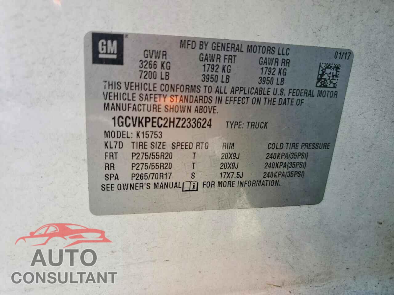 CHEVROLET SILVERADO 2017 - 1GCVKPEC2HZ233624