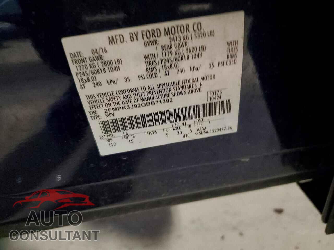 FORD EDGE 2016 - 2FMPK3J92GBB71392